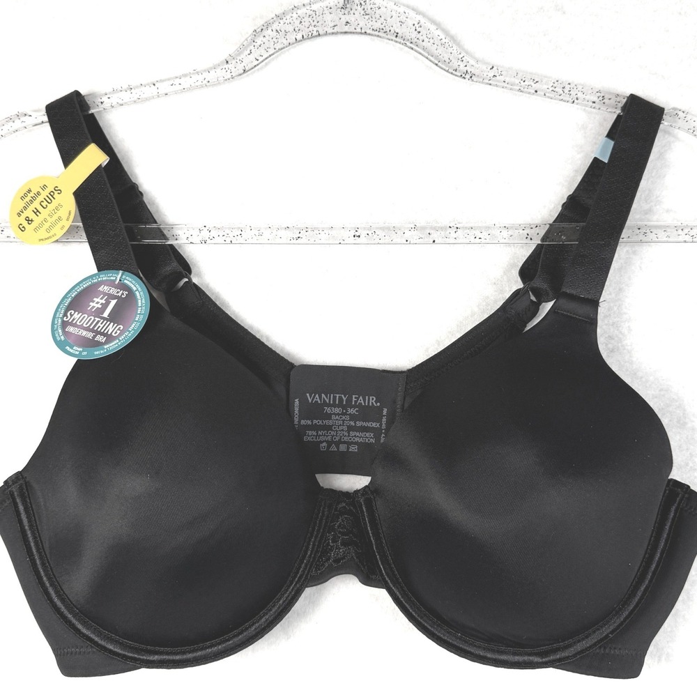 Vanity Fair Beauty Back Smoothing Underwire Bra Black 76380 36C NWT